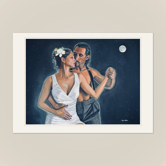Front of the At Last greeting card: Denise Steele's painting with a gold hairline border on cream card
