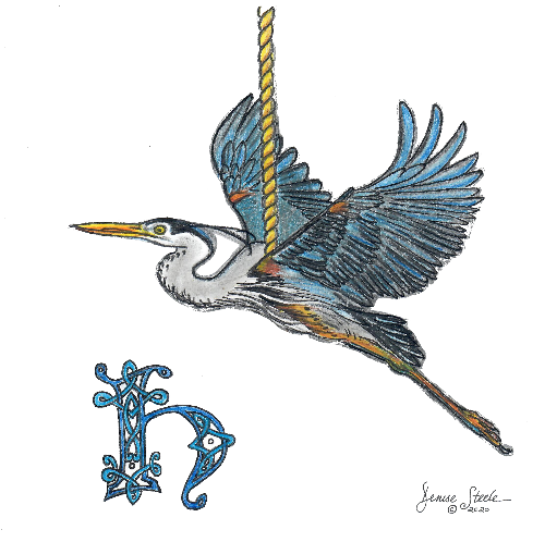 H is for Heron — carousel illustration by Denise Steele