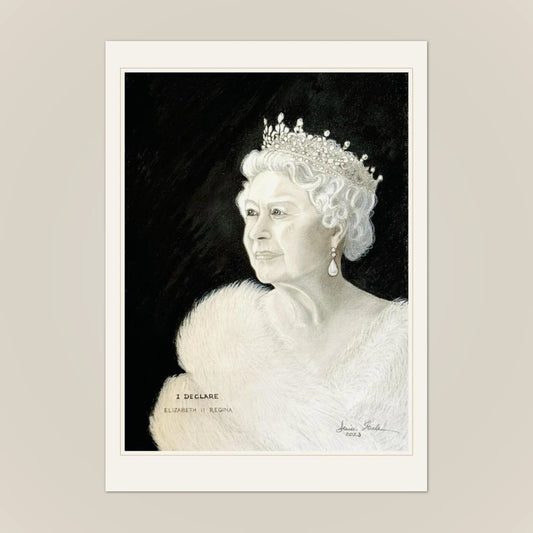 Front of the I Declare greeting card: Denise Steele's charcoal and pencil portrait with a gold hairline border on cream card