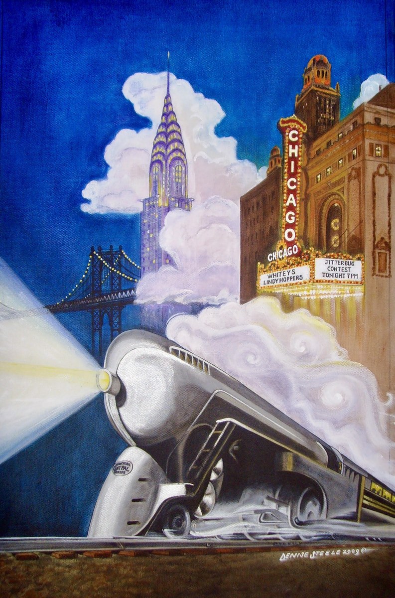 The Jitterbug Phantom, Denise Steele’s painting of the Art Deco New York Central train